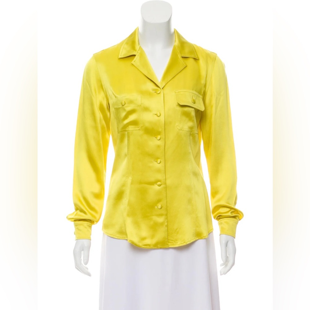MOSCHINO CHEAP AND CHIC Rare Neon Yellow Long Sleeve Satin Top, Size: L | US 10
